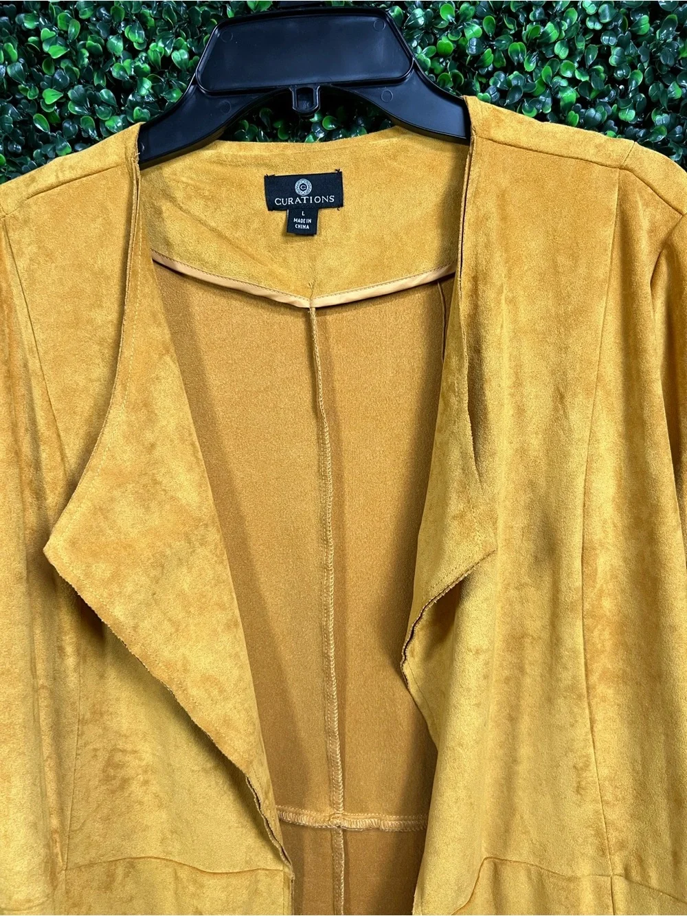 CURATIONS | Faux Suede Embroidered Open Front Jacket - Picture 3 of 9